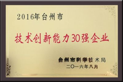 臺州市技術(shù)創(chuàng)新能力30強(qiáng)企業(yè)